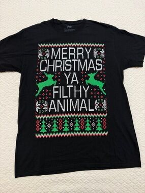 Chill Merry Christma Ya Filthy Animal Black Short Sleeve Shirt Size Medium